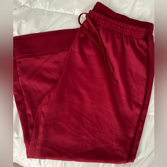 Chic Soul Deep Red Wide Leg Faux Silk Pajama Pants, Sz 2X - Picture 1 of 5